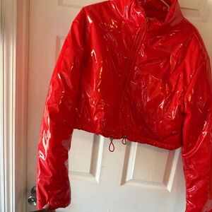 Shiny Red Cropped Jacket